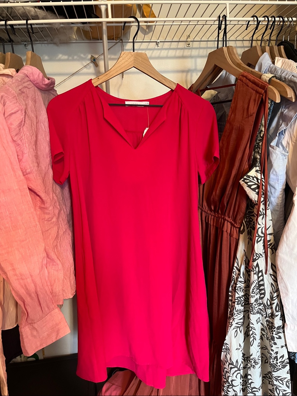 Lush Bright Pink Short Sleeve V-Neck Mini Dress